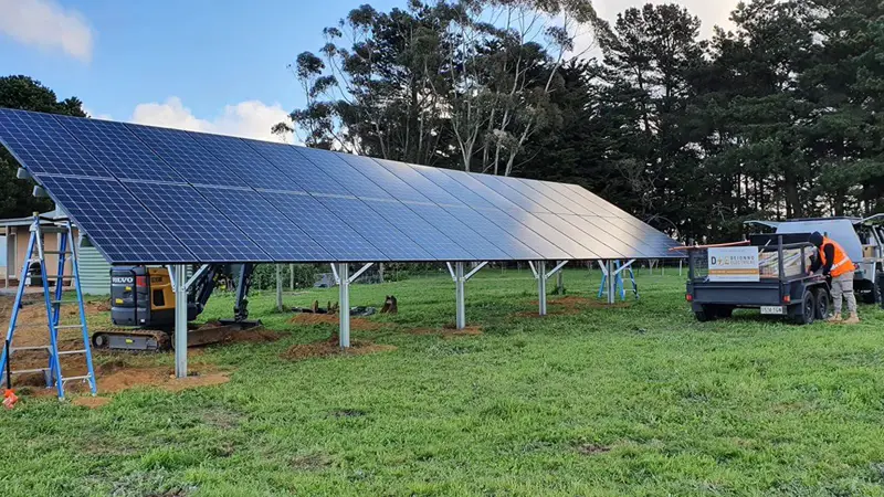 Drone view of an off-grid solar system on an outback homestead