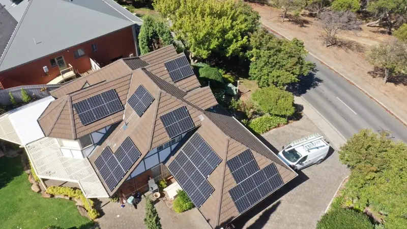 Solar panels on a hipped tile roof in Adelaide