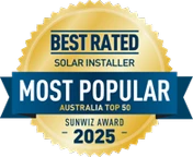 SunWiz Award 2025: Best Rated Solar Installer Most Popular, Australia Top 50