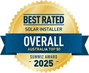 SunWiz Award 2025: Best Rated Solar Installer Overall, Australia Top 50